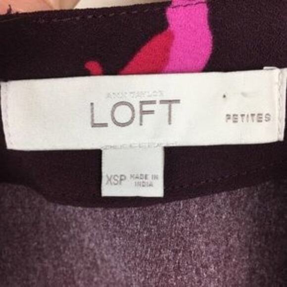 Loft Maroon Pink Cat Print Short Sleeve Scoop Neck  Sheath Dress XSP - Picture 7 of 7